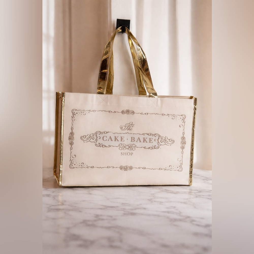 Cake bake shop Cream Tote with Gold Trim